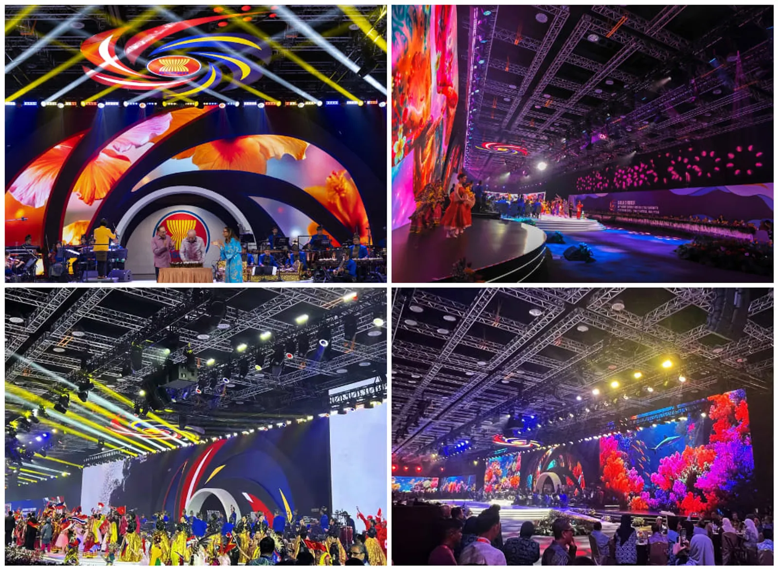 Panggung gala dinner KTT ASEAN ke-47 dengan dinding LED lebar menampilkan visual kenegaraan